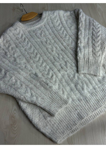 Молочний демісезонний светр жіночий a-n 3324 оверсайз крупна в’язка букле коси довгий one size No Brand