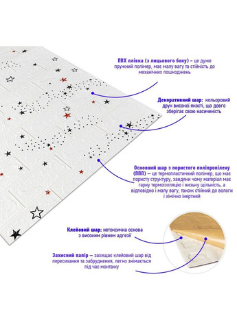 Панель стеновая в рулоне 3D 700мм*3,08м*3мм звезды (D) SW-00002265 No Brand (328579116)
