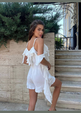 Комбинезон женский Style Point комбинезон-шорты однотонный белый повседневный, кэжуал креп, вискоза