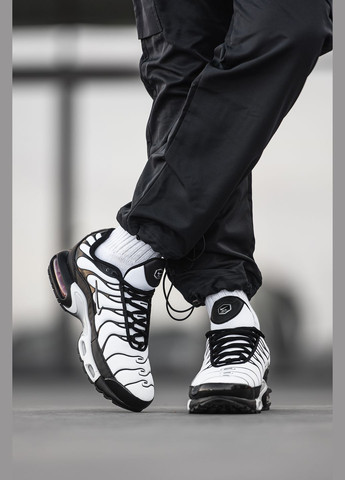 Чорно-білі Осінні кросівки чоловічі і жіночі nike air max tn plus black white | найк аір макс тн плюс чорно-білі No Brand