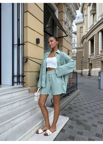 Жіночий літній костюм з льону (сорочка + шорти) Україна (353492964)
