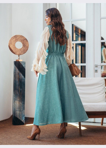 Демисезонный женский сарафан бирюзового цвета з застёжкой на пуговицу Dressa однотонный