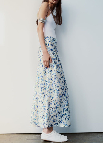 Синяя повседневный цветочной расцветки юбка Zara