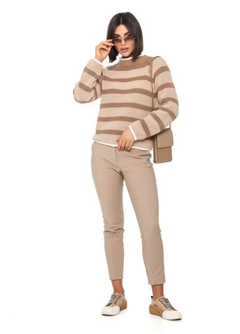 Бежевый хлопковый полосатый женский свитер SVTR