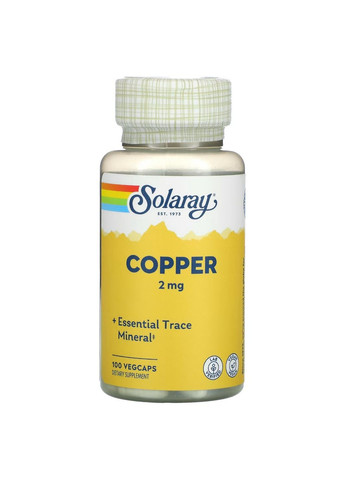 Витамины и минералы Copper 2 mg, 100 капсул Solaray (293341820)