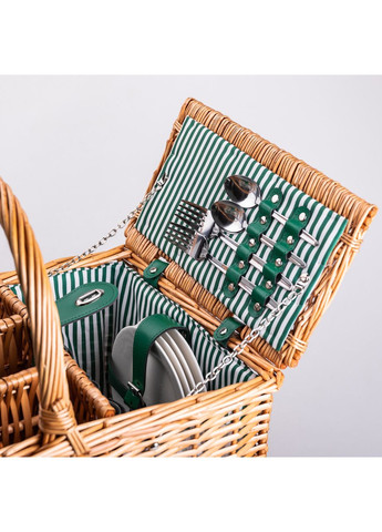 Кошик плетений для пікніка з посудом на 4 персони 48х33х43 см набір посуду туристичний для кемпінгу HP-ZQ-3 LUGI (366964636)