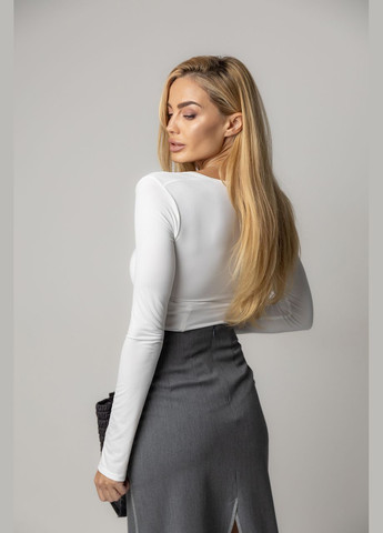 Молочний демісезонний еластичний кроп-топ з вирізом каре - сірий колір, xs (sku_04593) No Brand