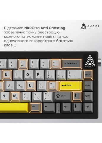 Дротова механічна клавіатура AK650 Moon Yellow switches Gray White Yellow (AK650-MY-GWY) Ajazz (377736720)