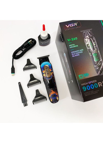 Тример акумуляторний для стрижки V-260 RED, 3 насадки, LED дисплей VGR (364665569)