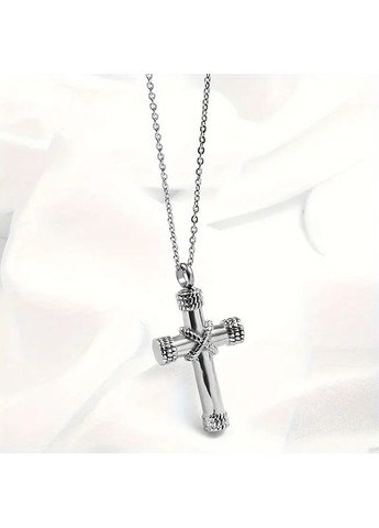 Срібляста підвіска Хрестик у формі давнього хреста з мотузками 3 см на ланцюжку 50 см AurumLux945 Liresmina Jewelry (300286920)