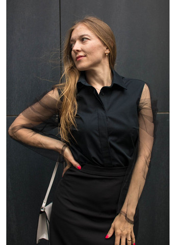 Черная праздничный, вечерний, классическая рубашка No Brand с длинным рукавом