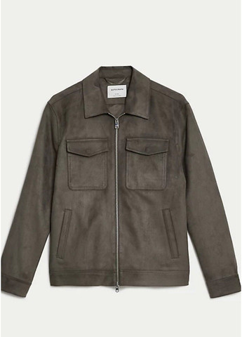 Коричневая демисезонная мужская куртка из искусственной замши harrington (56983) l коричневая M&S