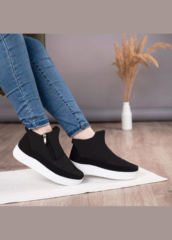 Дутики жіночі з хутром на замок короткі чорні з білою підошвою (ЛБ 1/2) Lika (303423538)