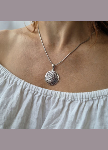 Срібна підвіска оберіг амулет Квітка Життя Срібло 925 проби Родоване 93647 4.30г No Brand (308369764)