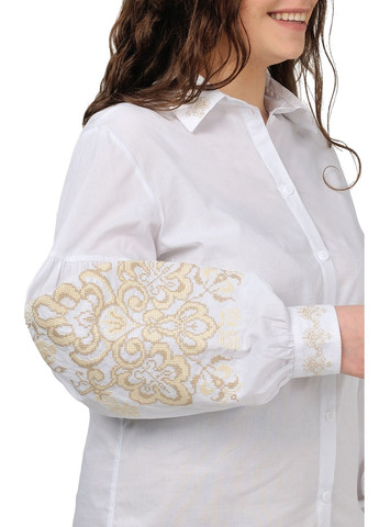 Жіноча котонова сорочка (біла з пісочною вишивкою) Golfstream (285813984)