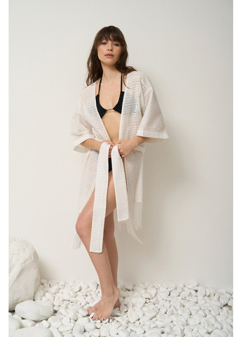 Білий комплект купальник жіночий роздільний на зав'язках shine чорний + парео-халат boho біле Handy Wear