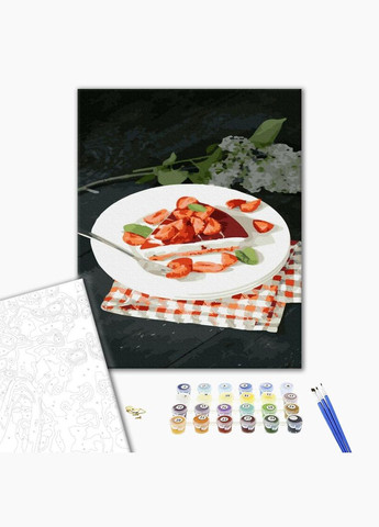 Картина-розмальовка за номерами на полотні натюрморт Полуничний чізкейк 40*50см Розпис пономерам живопис Brushme (308988347)