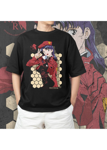 Чорна футболка з принтом evangalion - місато кацурагі No Brand