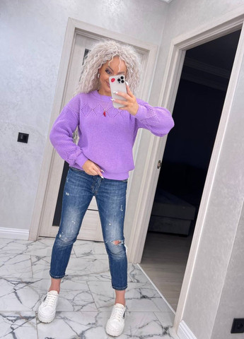 Сиреневый демисезонный шерстяной свитер свободного кроя Tik-Tak