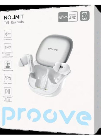 Навушники бездротові NoLimit with Hybrid ANC (APP) White/Silver Proove (372465458)