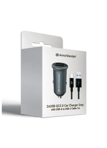 Зарядний пристрій (ARM82459) ArmorStandart 2xUSB QC3.0 Grey + cable USB-C (369879374)