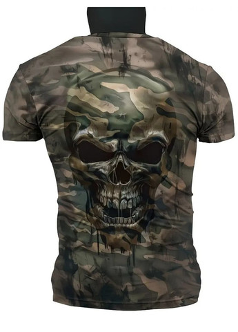 Комбинированная камуфляжная мужская футболка 3d печать воинственный череп термо дышащая xxl 56 No Brand