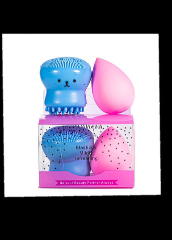 Набір 2 в 1 Puffy спонж для макіяжу та щітка для очищення обличчя Kika (338426851)