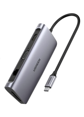 Док-станція Хаб CM179 USB 3.0 Type-C HDMI VGA TRS RJ-45 SD TF PD Gray 4K Ugreen (351371522)
