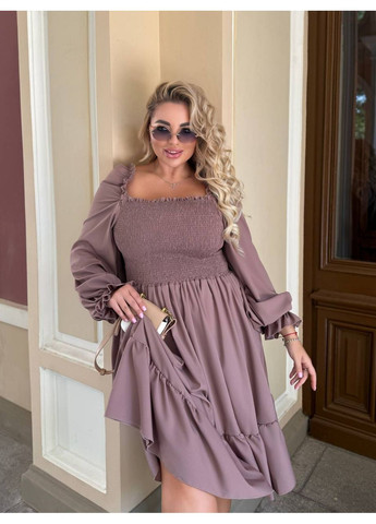 Темно-бежевое повседневный платье женское а-силуэт Гермес однотонное