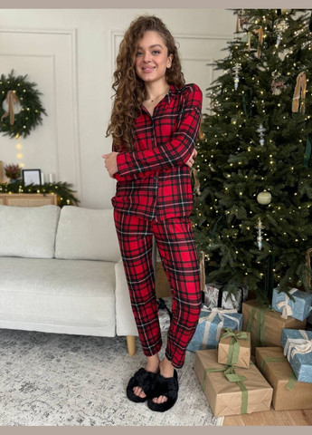 Червона всесезон піжама жіноча сорочка + брюки No Brand