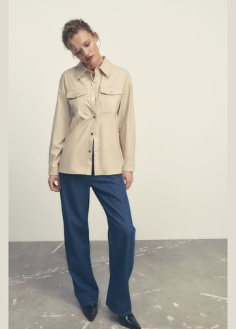 Бежева демісезонна куртка-сорочка з штучної шкіри куртка-піджак Zara