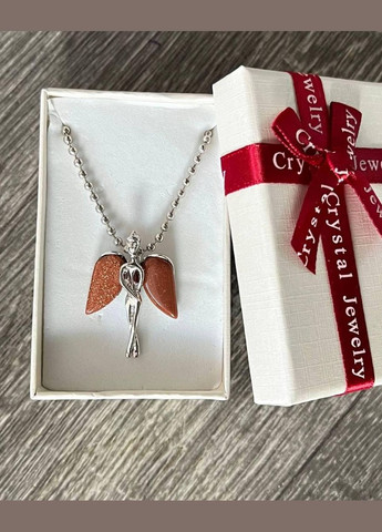 Підвіска Ангел зі вставками з натурального каменю Авантюрин золотий пісок на ланцюжку в подарунковій коробочці Овен (331291801)