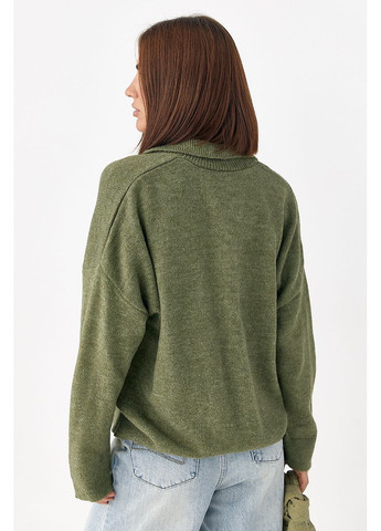 Оливковый (хаки) зимний вязаный однотонный свитер-поло - темно-серый цвет Lurex