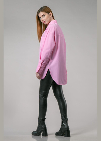 Розовая повседневный, кэжуал рубашка однотонная CHICLY с длинным рукавом