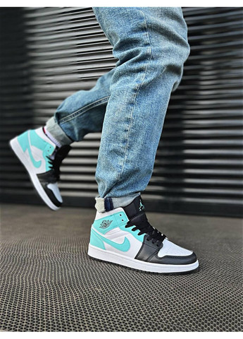 Серые демисезонные кроссовки мужские nike air jordan 1 retro mid island green найк аир джордан No Brand