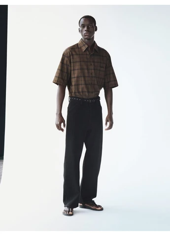 Коричневая кэжуал рубашка в клетку Uniqlo