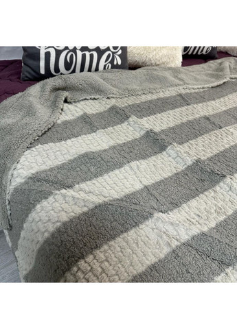 Двосторонній Плед-Покривало 2-в-1 – Хутро & Тедді. Розмір Євро (200x230 см) сірого кольору. No Brand (363834554)