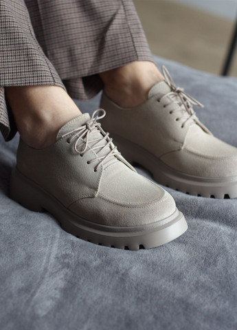 Zlett Жіночі туфлі з натуральної м'якої замші на легкій підошві броги бежевий з натуральна замша, україна — демісезон (280916603)