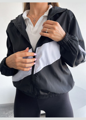 Черно-белая демисезонная стильная чёрно-белая куртка из качественной матовой плащёвки канада с карманами и двойным капюшоном, универсальная лёгкая куртка No Brand 899