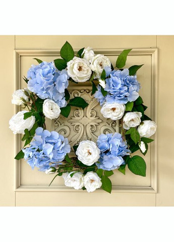 Декоративний вінок з штучних квітів Англійський сад: гортензія і троянди, 50 см HVOYA (328606453)