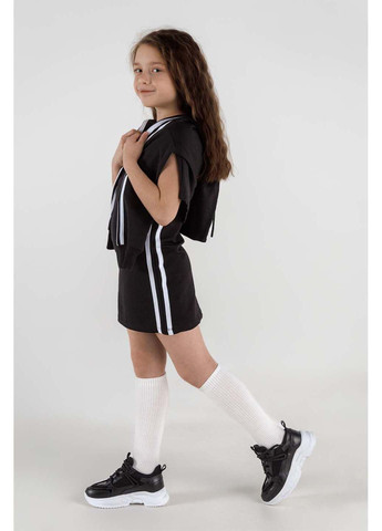 Черный демисезонный костюм для девочки сарафан худи Dinomin