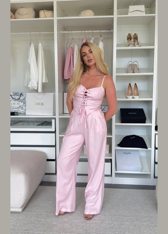 Шикарний вечірній та діловий костюм з корсетом з легкої тканини у ніжно-рожевому кольорі. No Brand 916-2 (342329124)