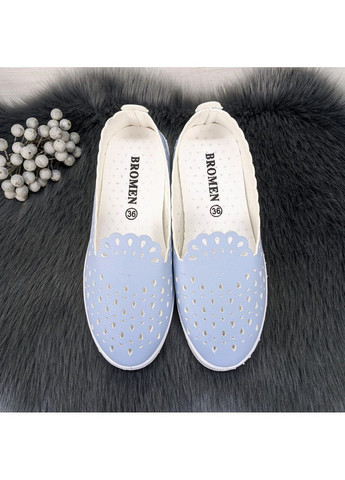 Голубые слипоны женские мокасины перфрированные Bromen