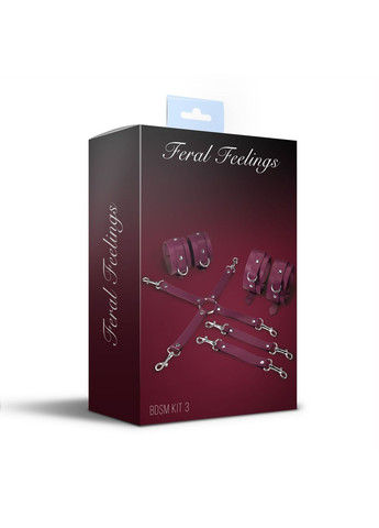 Набір для БДСМ 3 в 1 BDSM Kit 3 Burgundy, burgundy, наручники, поножі, хрестовина Feral Feelings (335395758)