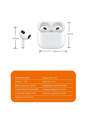 Беспроводные наушники EARBUDS R184 TWS Белые WUW (304254254)