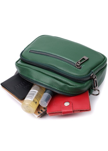 Яскрава жіноча кроссбоді з накладною кишенею із натуральної шкіри зелена 22639 Vintage (329195625)