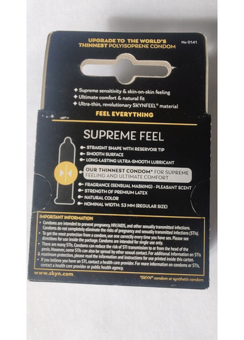 Презервативы Supreme Feel 3 шт – самые тонкие в мире презервативы из полиизопрена SKYN (362671513)