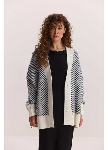 Жіночий кардиган oversize молочний з синім візерунком ялинка Arjen (353306034)