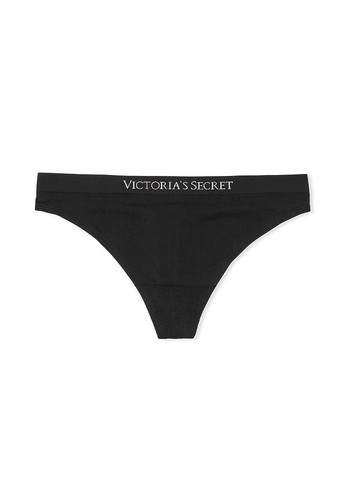 Трусики-стринги женские с микрофибры Seamless Thong Panty черные Victoria's Secret (355077335)