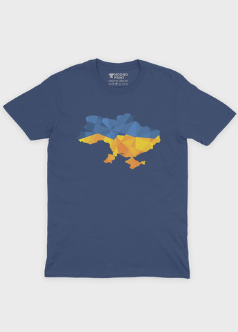 Темно-синяя демисезонная футболка для мальчика с патриотическим принтом карта украины (ts001-1-nav-005-1-005-b) Modno